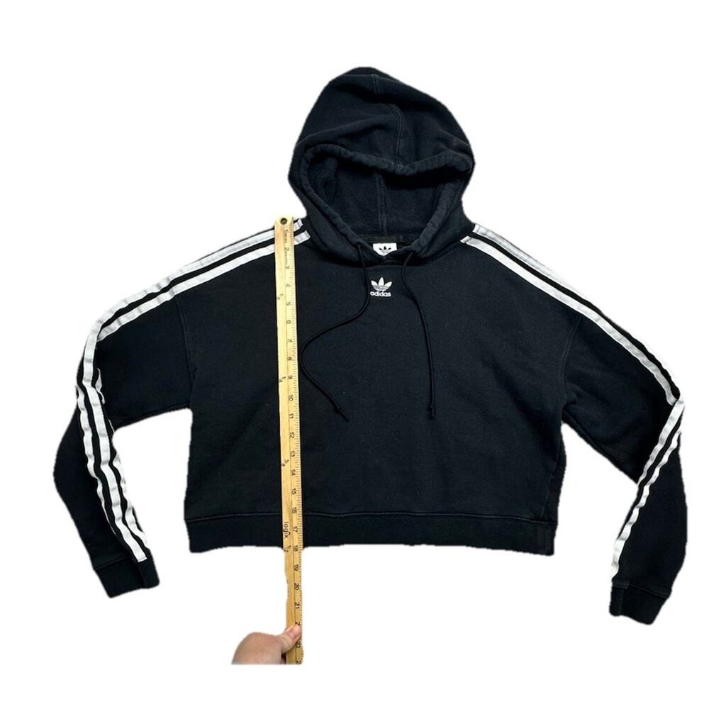 Adidas Sweatshirt Womens Large Crop Hoodie Originals Trefoil logo Black - Picture 4 of 10